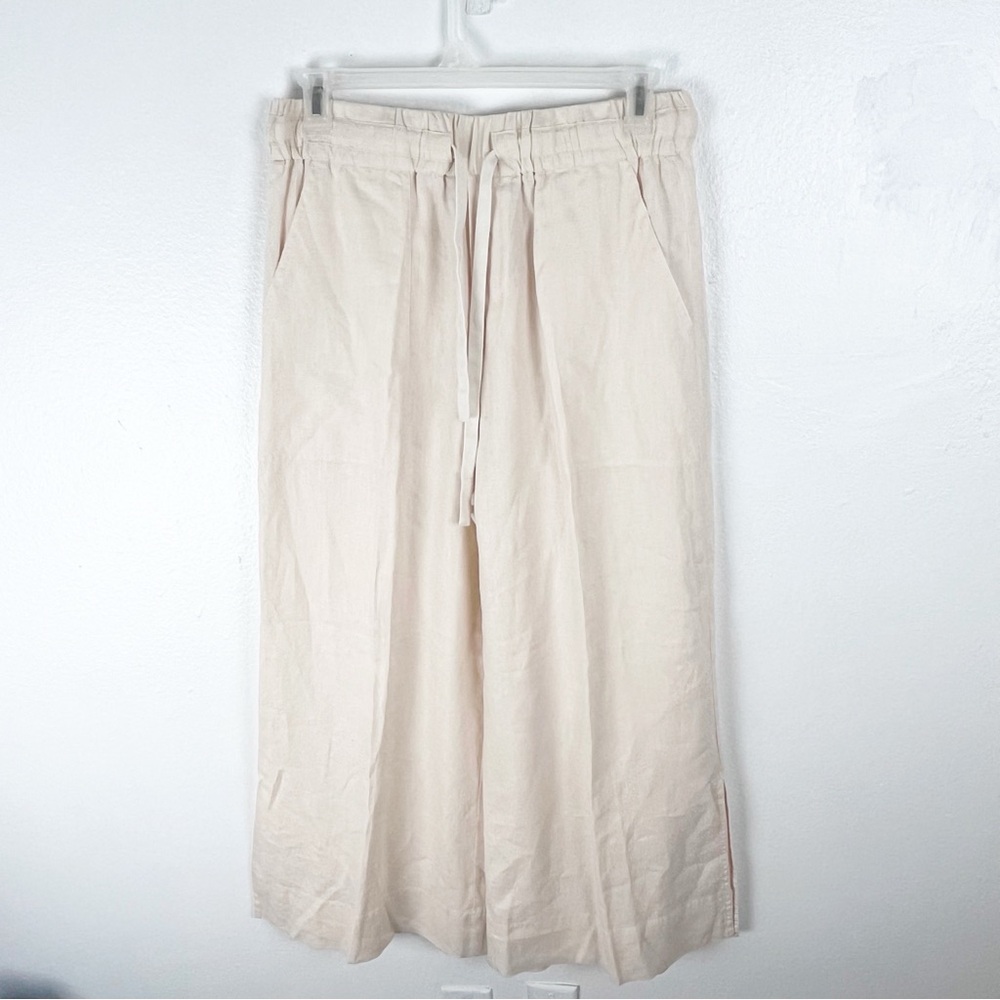 A.L.C. 100% Linen Cream High Rise Wide Leg Drawstring Waist Pockets Pants 12